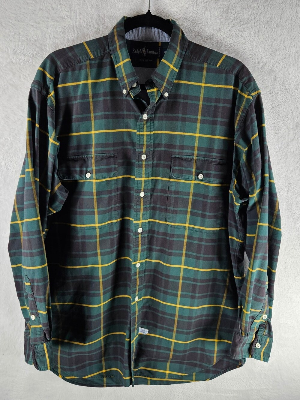 Ralph Lauren Plaid Button-Down Shirt Green Yellow Men's Size Medium